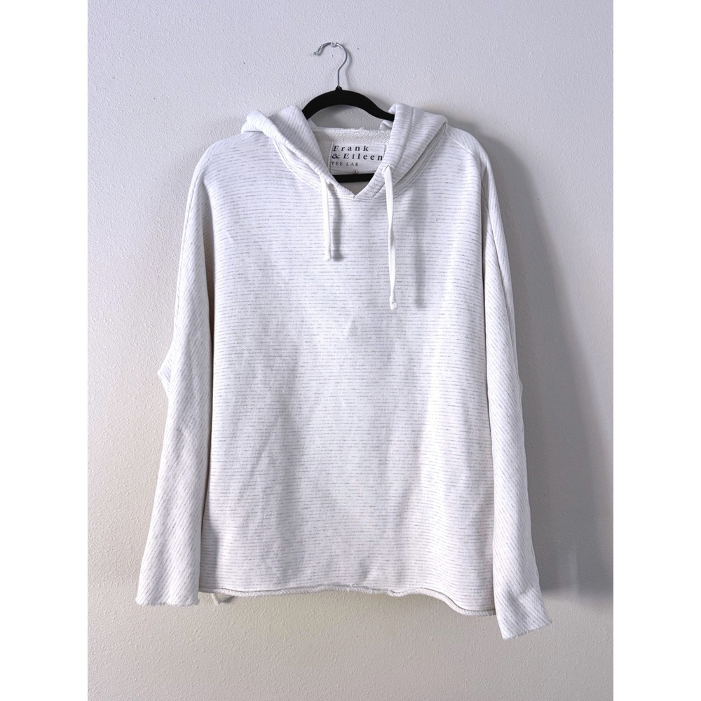 Frank & Eileen Kane Caplet Hoodie Grey White Striped Cotton Sweatshirt Large